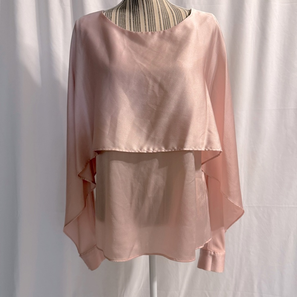 DKNY Pale Pink Cape Sleeve Blouse - Size Large